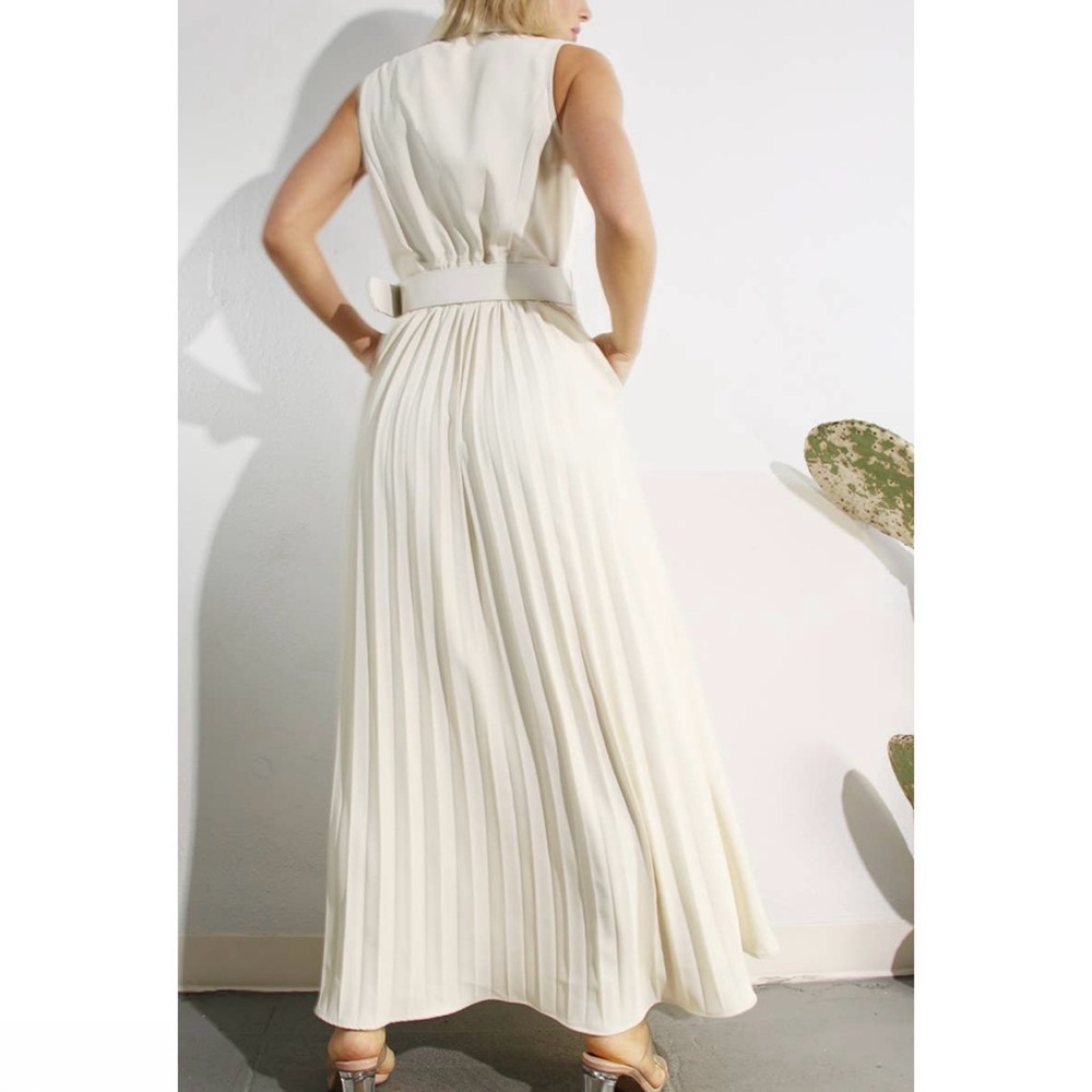 NWT Boutique Lyla Pleated Belted Maxi Evening Dress – Cream White - Picture 8 of 15